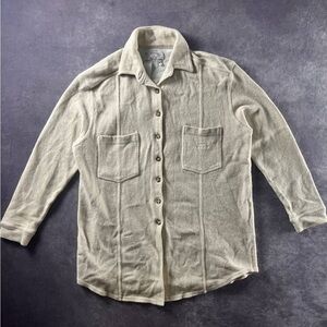 Vintage Armani Jeans Shirt Jacket – Made in Italy 90s Beige Knit Overshirt (M)